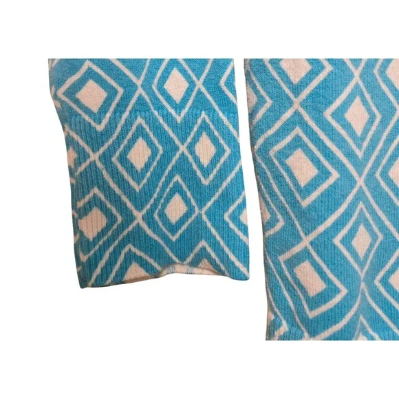 Merona, Women's XXL Cardigan Blue White Geometric Diamond Button Front V-Neck - Picture 3 of 7